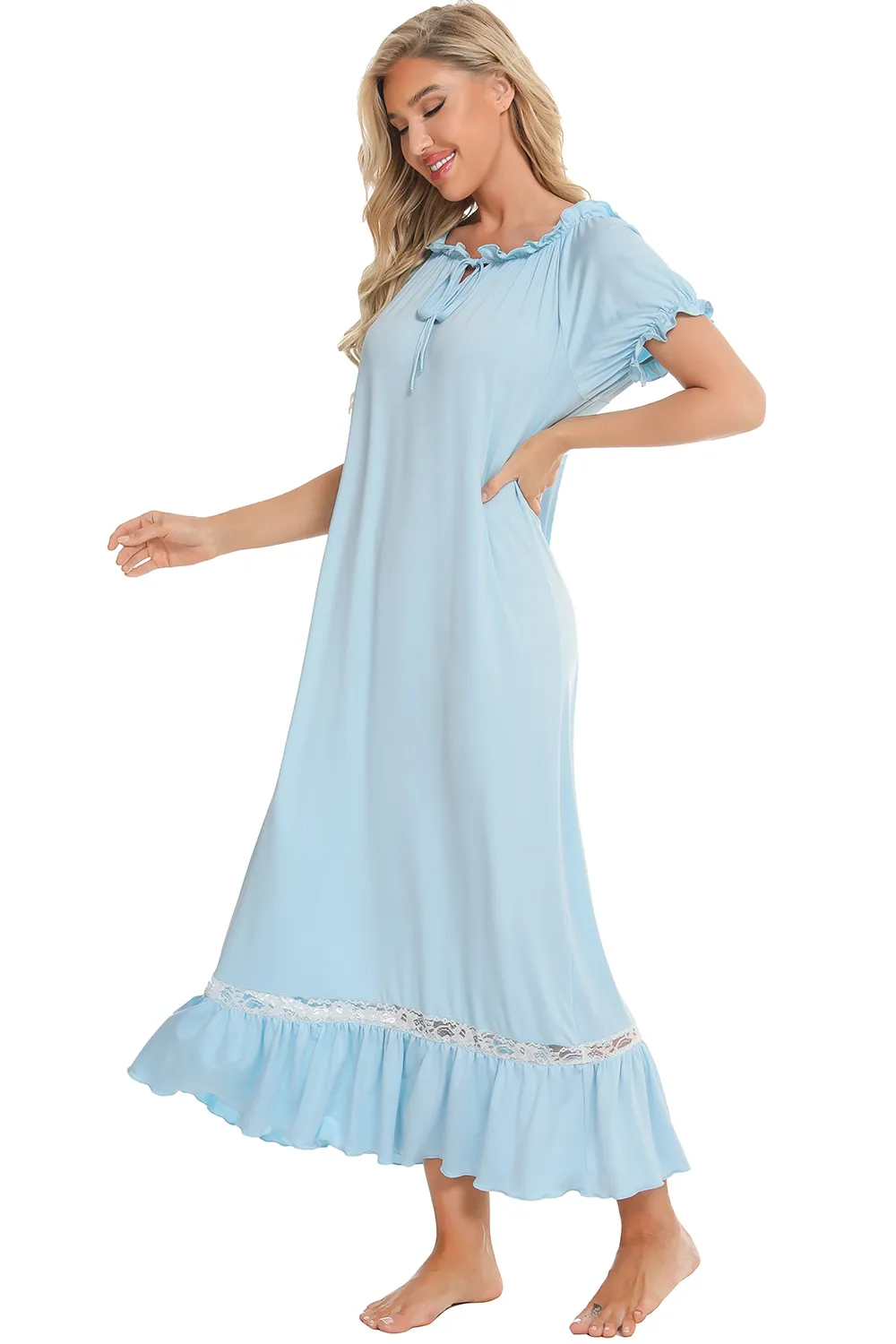 Lace Detail Short Sleeve Lounge Dress, image 7