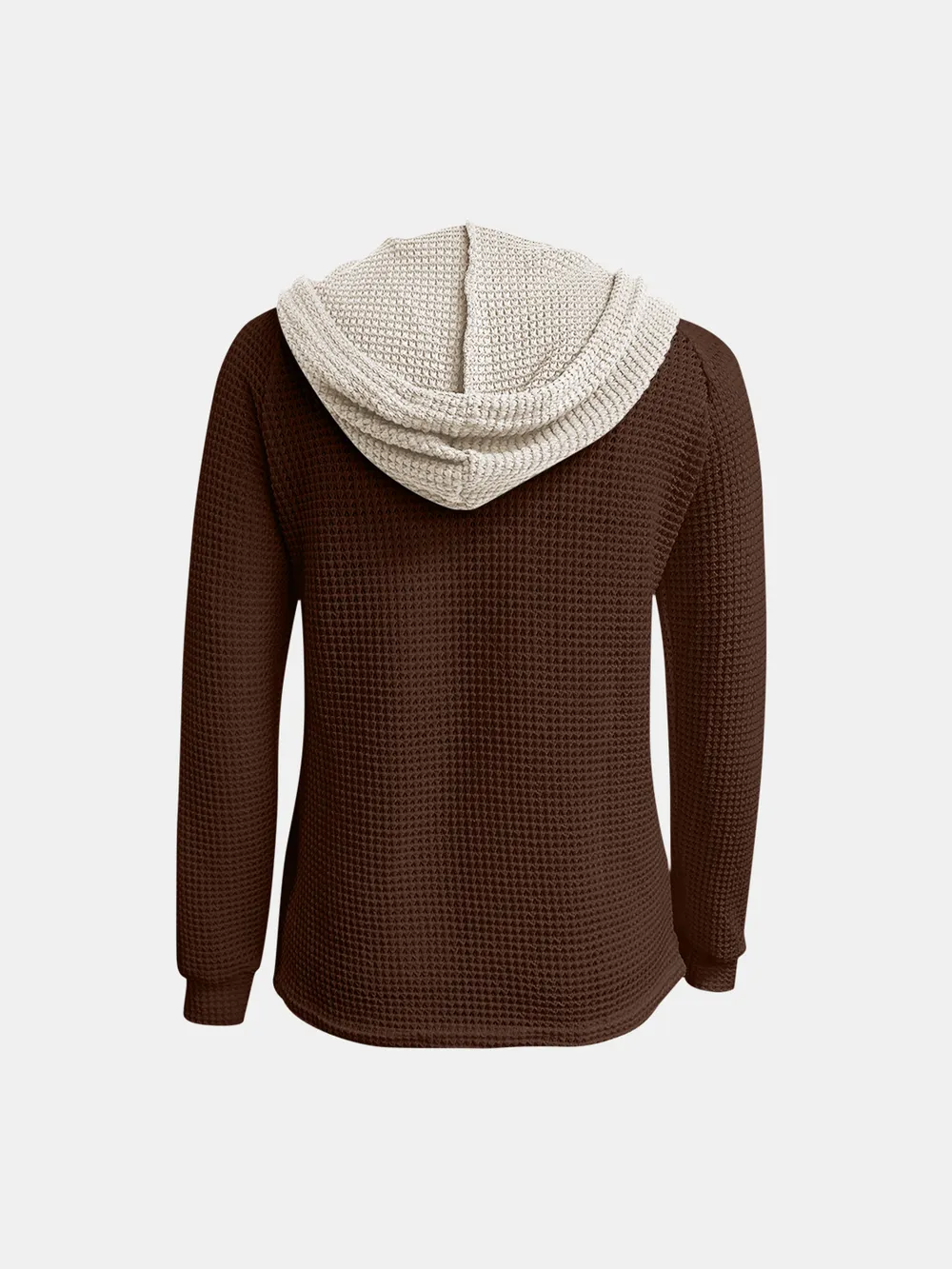 Full Size Waffle-Knit Contrast Long Sleeve Hoodie, image 6