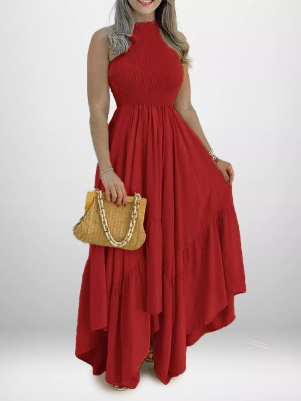 Full Size Smocked Sleeveless Ruffle Hem Maxi Dress Plus Size, image 6