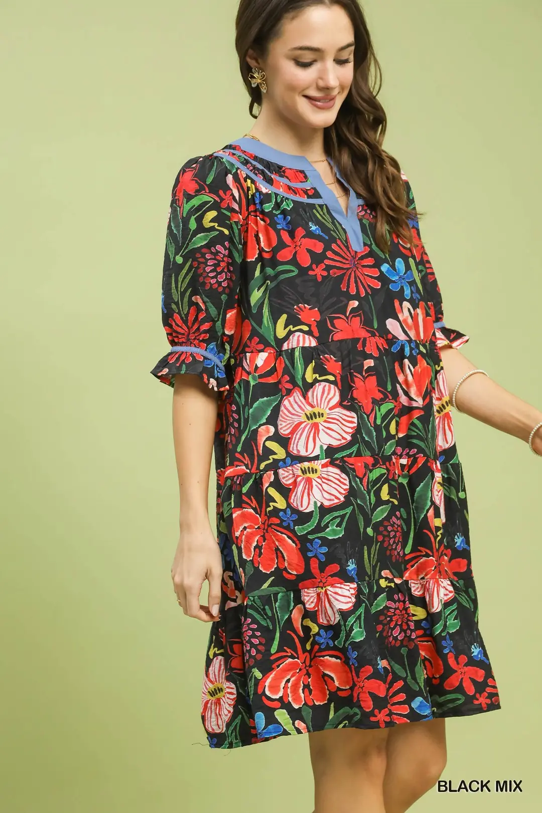 Floral Tiered Puff Sleeve Dress, image 2
