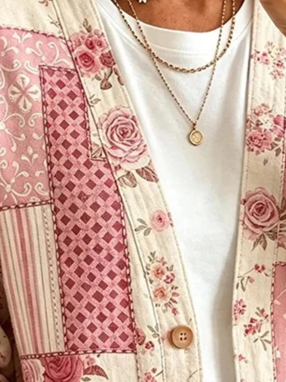 Full Size Floral V-Neck Button-Down Cardigan Plus Size, image 4