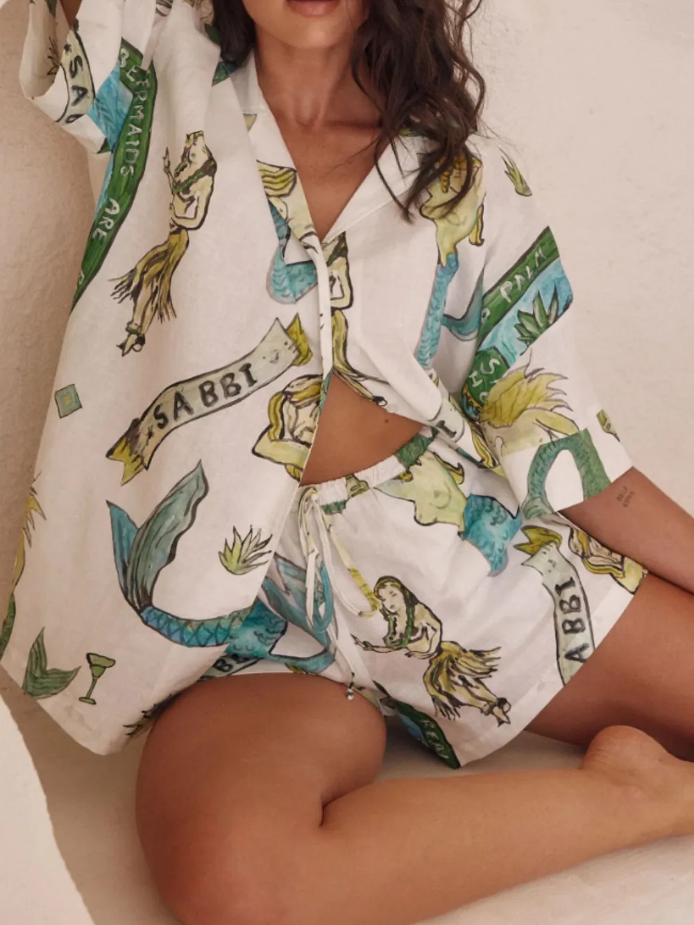 Printed Button Up Shirt and Shorts Set, image 3