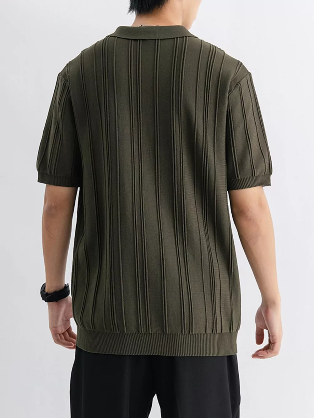 Men's Plus Size Texture Knit Short Sleeve Polo, image 3