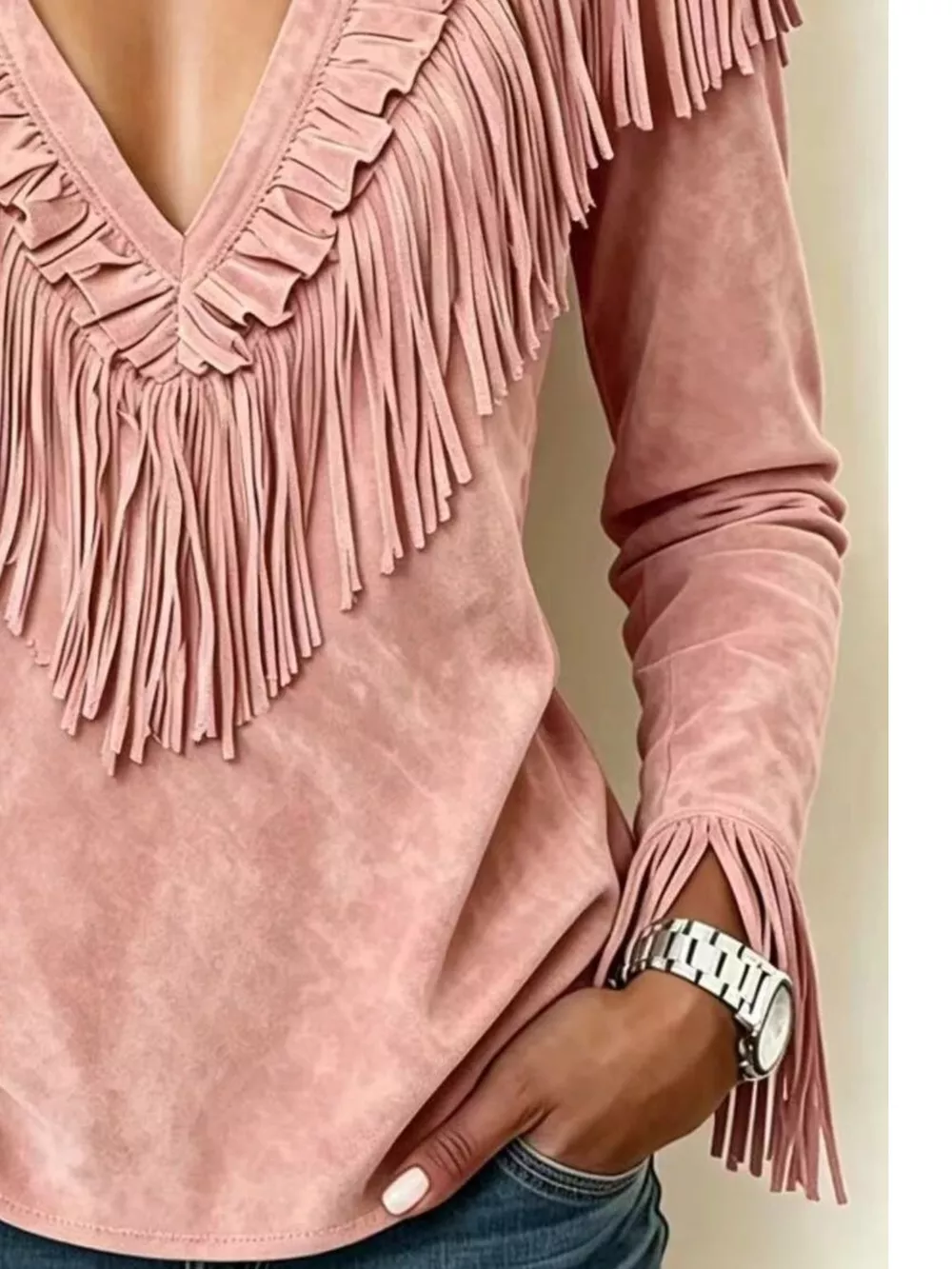 Fringed V-Neck Blouse, image 12