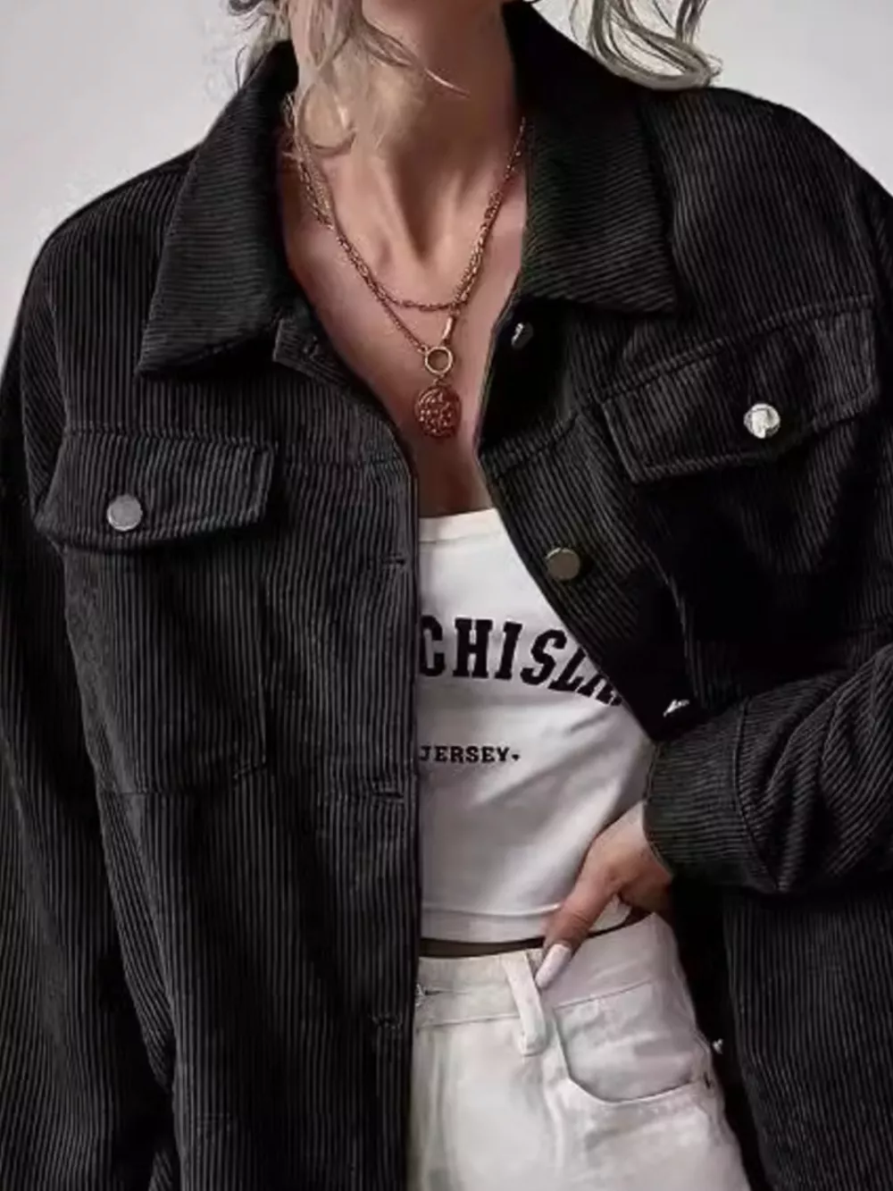 Casual Corduroy Button-Up Shacket, image 6