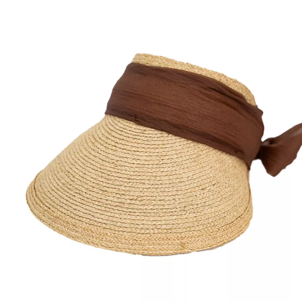Ribbon-Tie Straw Visor Sun Hat, image 4