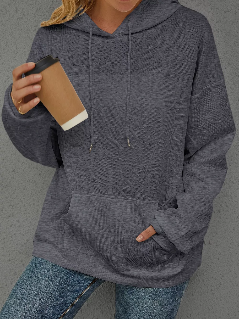 Full Size Embossed Lettering Casual Hoodie Plus Size, image 14