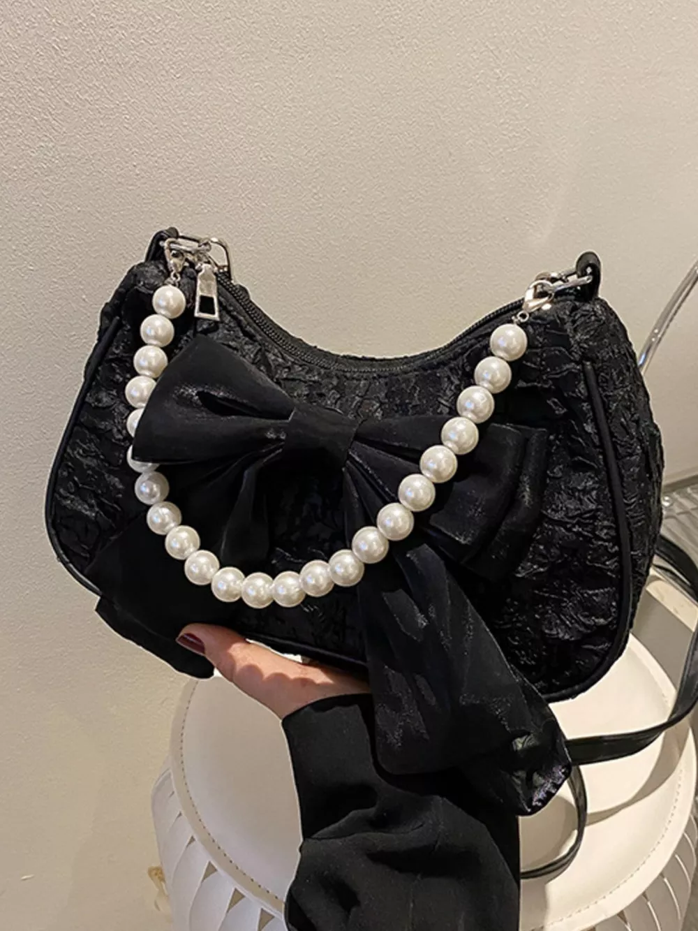 Bow Pearl Chain Crossbody Bag, image 7