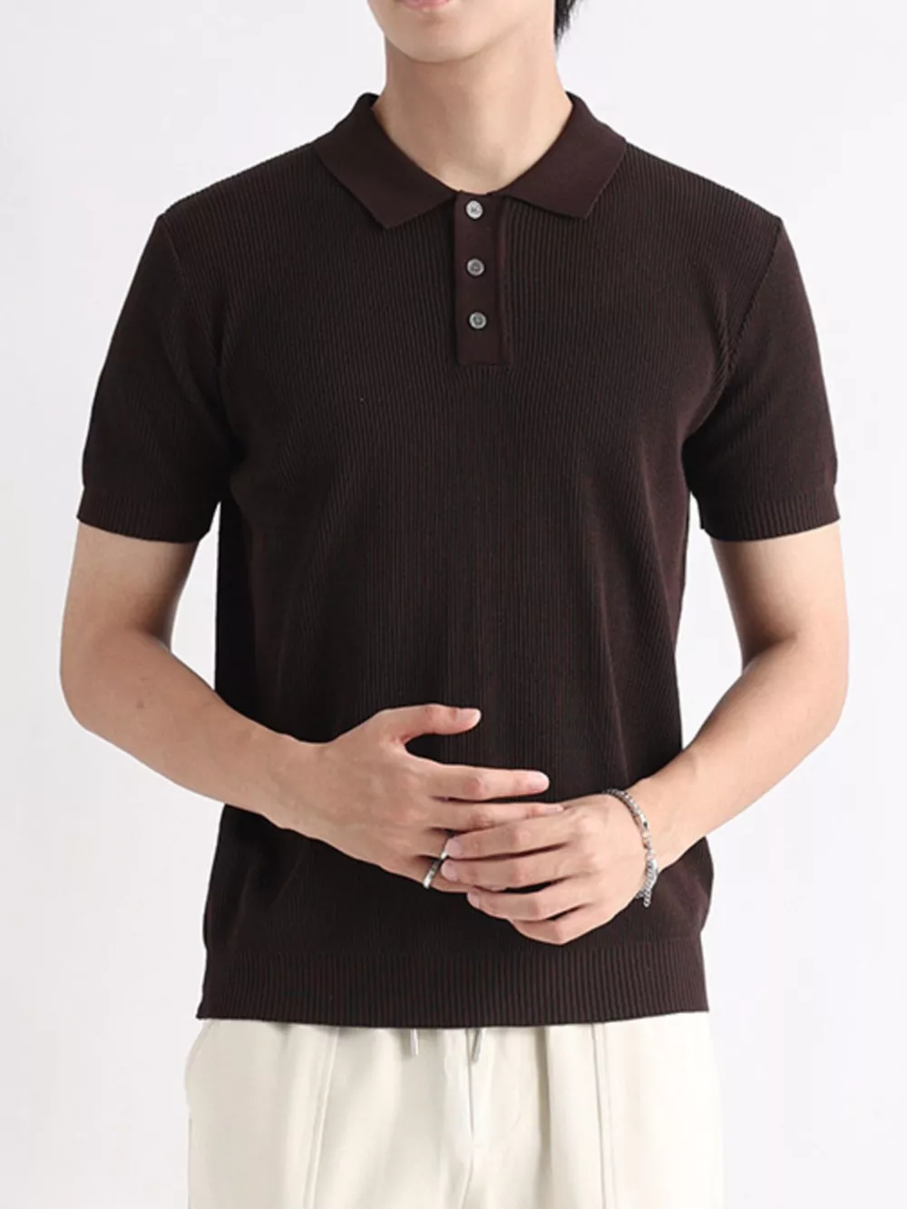 Men's Plus Size Ribbed Knit Slim Fit Polo, image 2