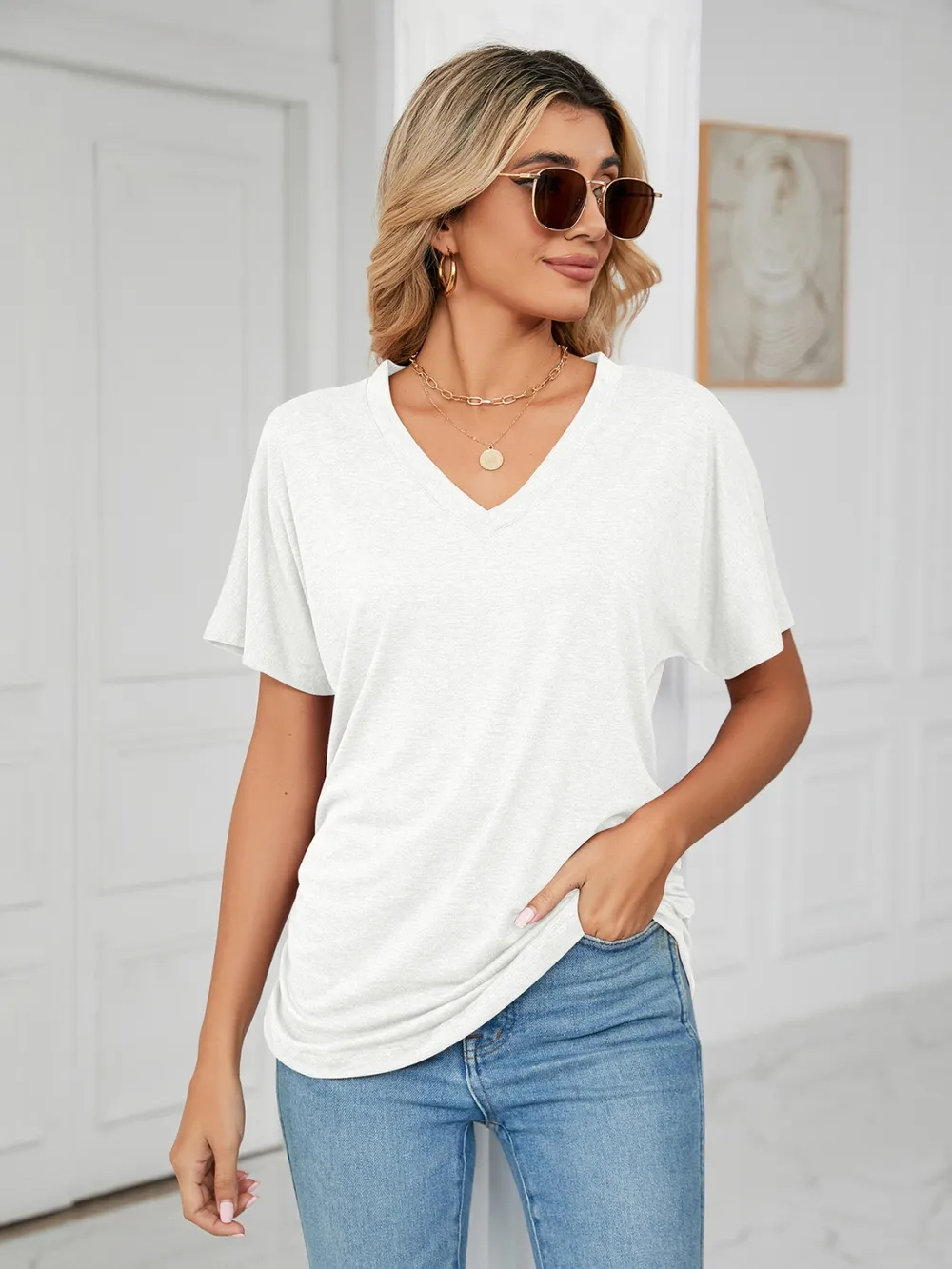 V-Neck Short Sleeve T-Shirt, image 17