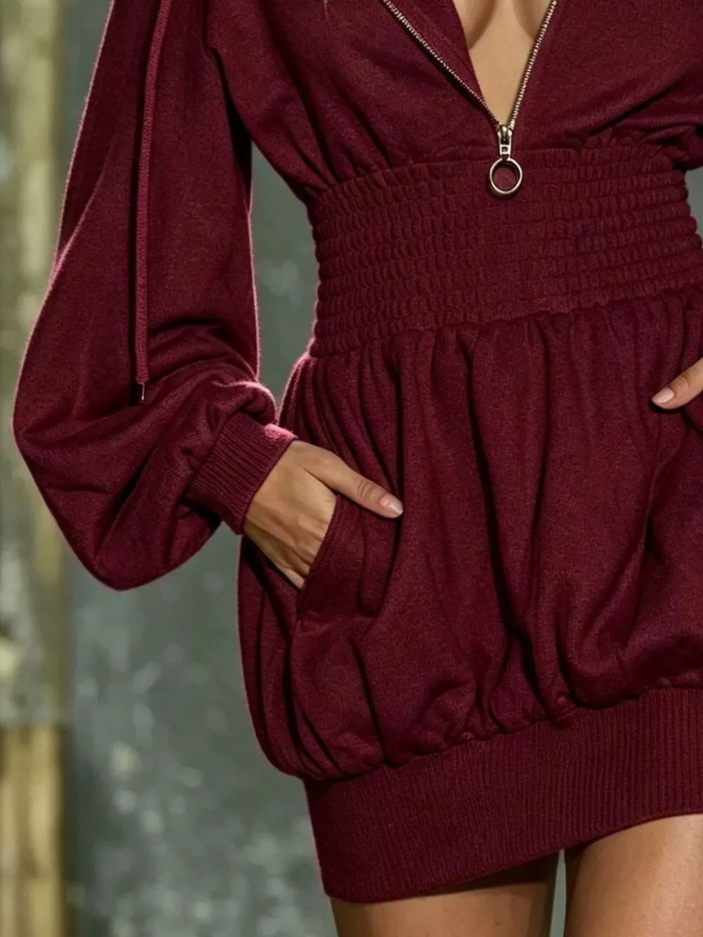 Hooded Long Sleeve Zip-Up Sweatshirt Dress, image 6