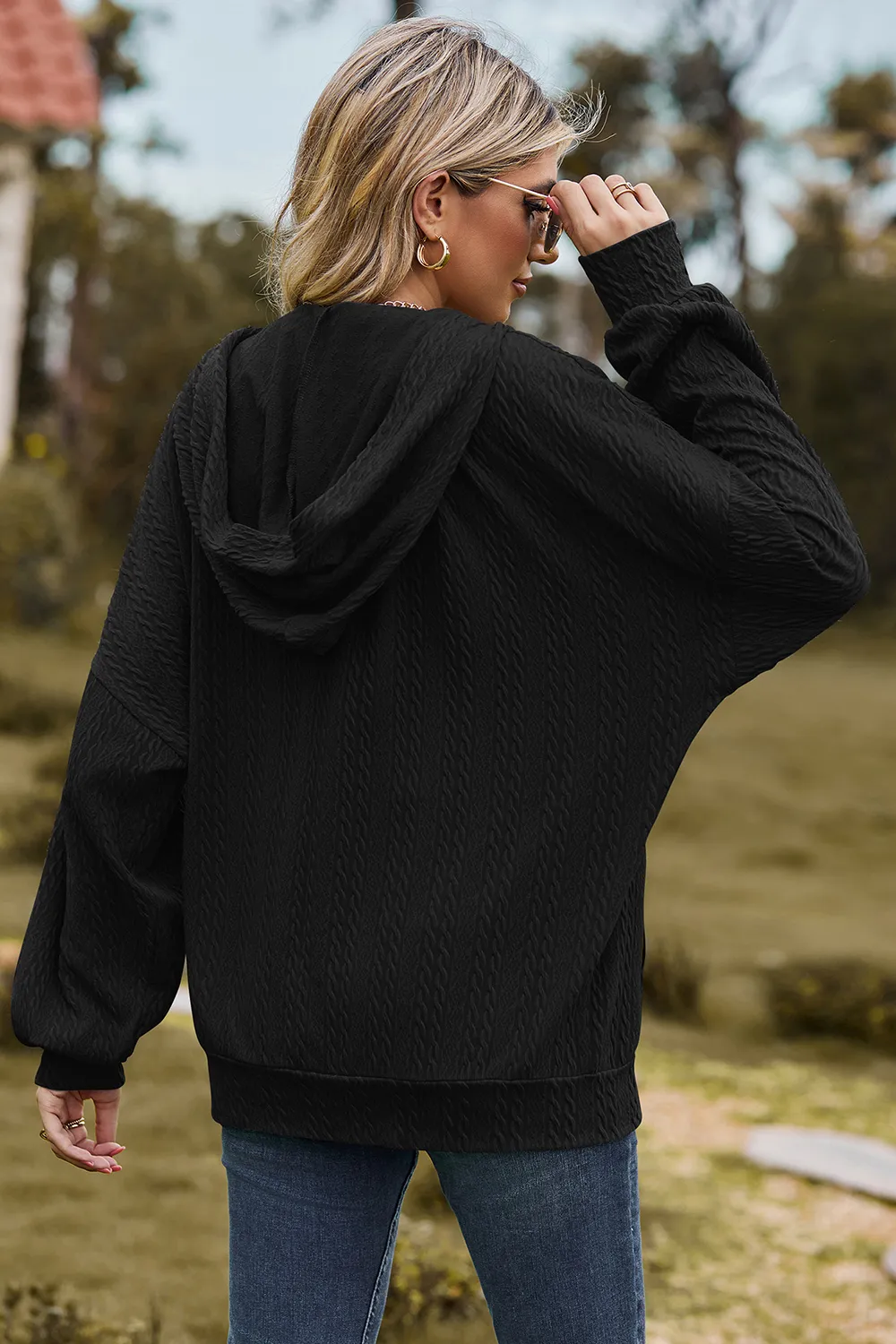 Drawstring Zip Up Dropped Shoulder Hoodie, image 16