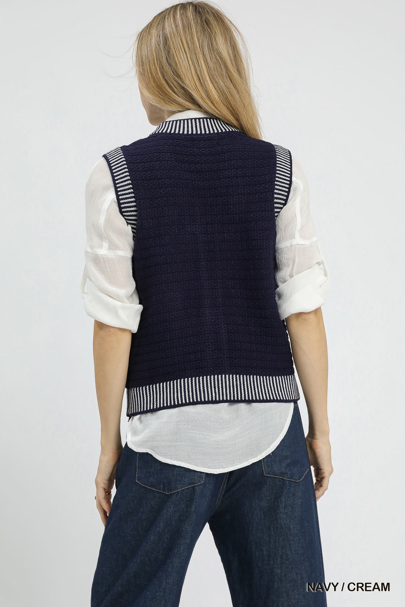 Contrast Striped Trim Button-Down Sweater Vest, image 3