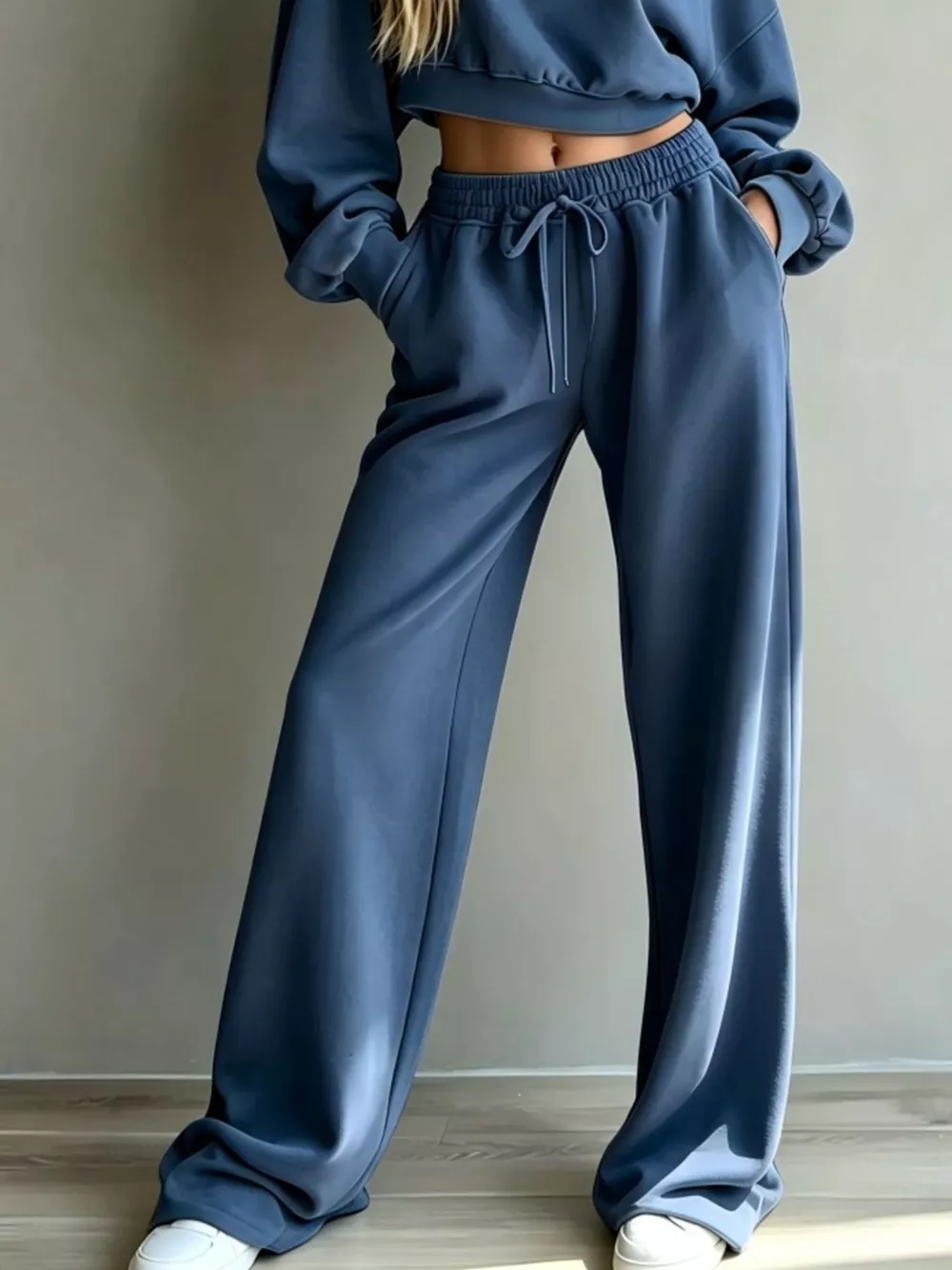 Round Neck Cropped Sweatshirt and Wide-Leg Pants Set, image 16