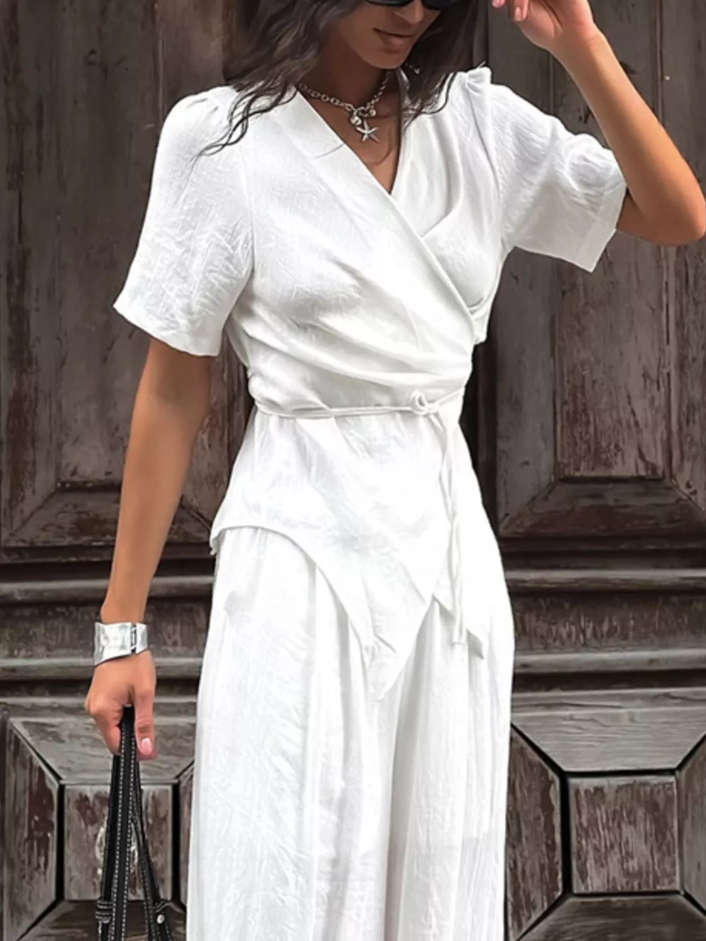 Wrap Top & Wide Leg Pants Set, image 3