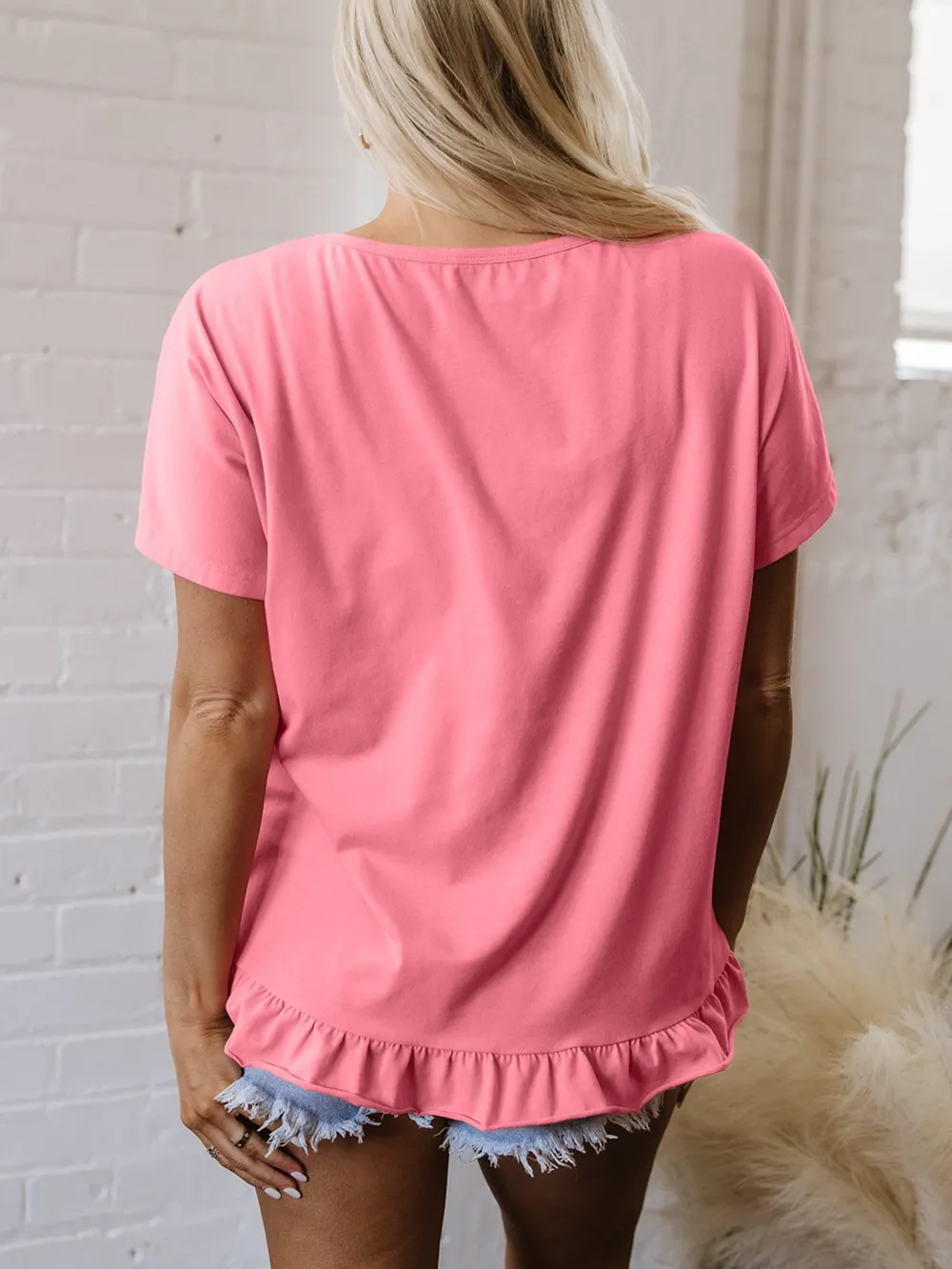 Ruffle Hem Round Neck Relaxed T-Shirt, image 4