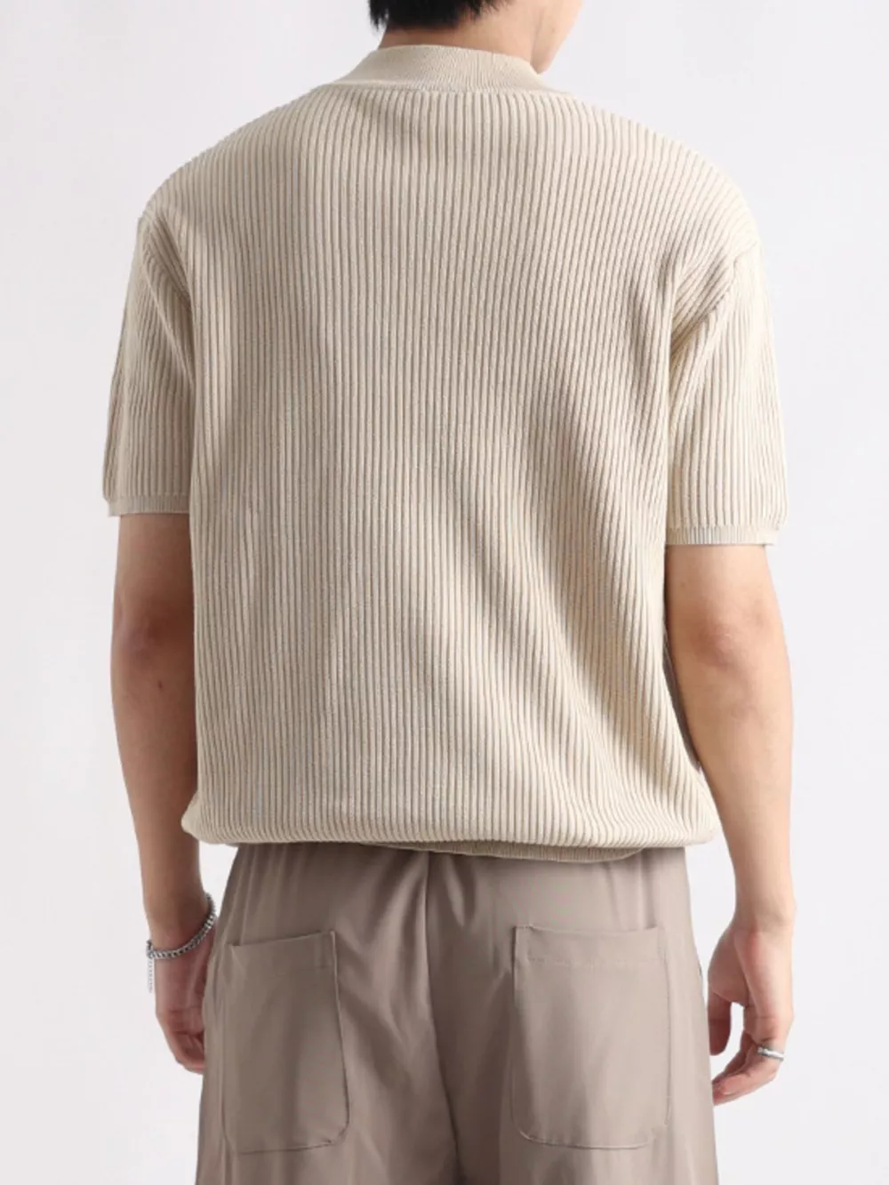 Men's Plus Size Ribbed Knit Mock Neck Short Sleeve T-Shirt, image 2