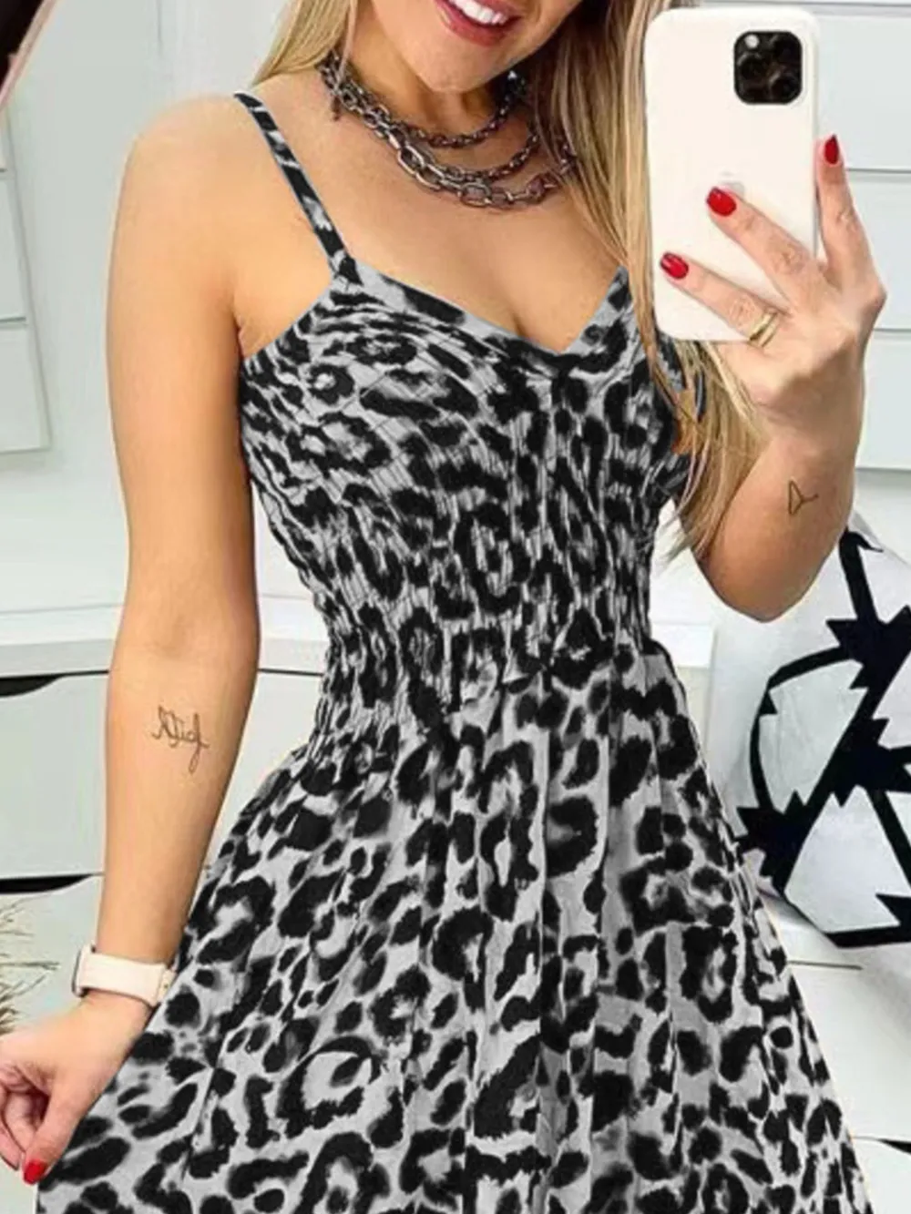 Full Size Leopard Print Spaghetti Strap Maxi Dress Plus Size, image 11