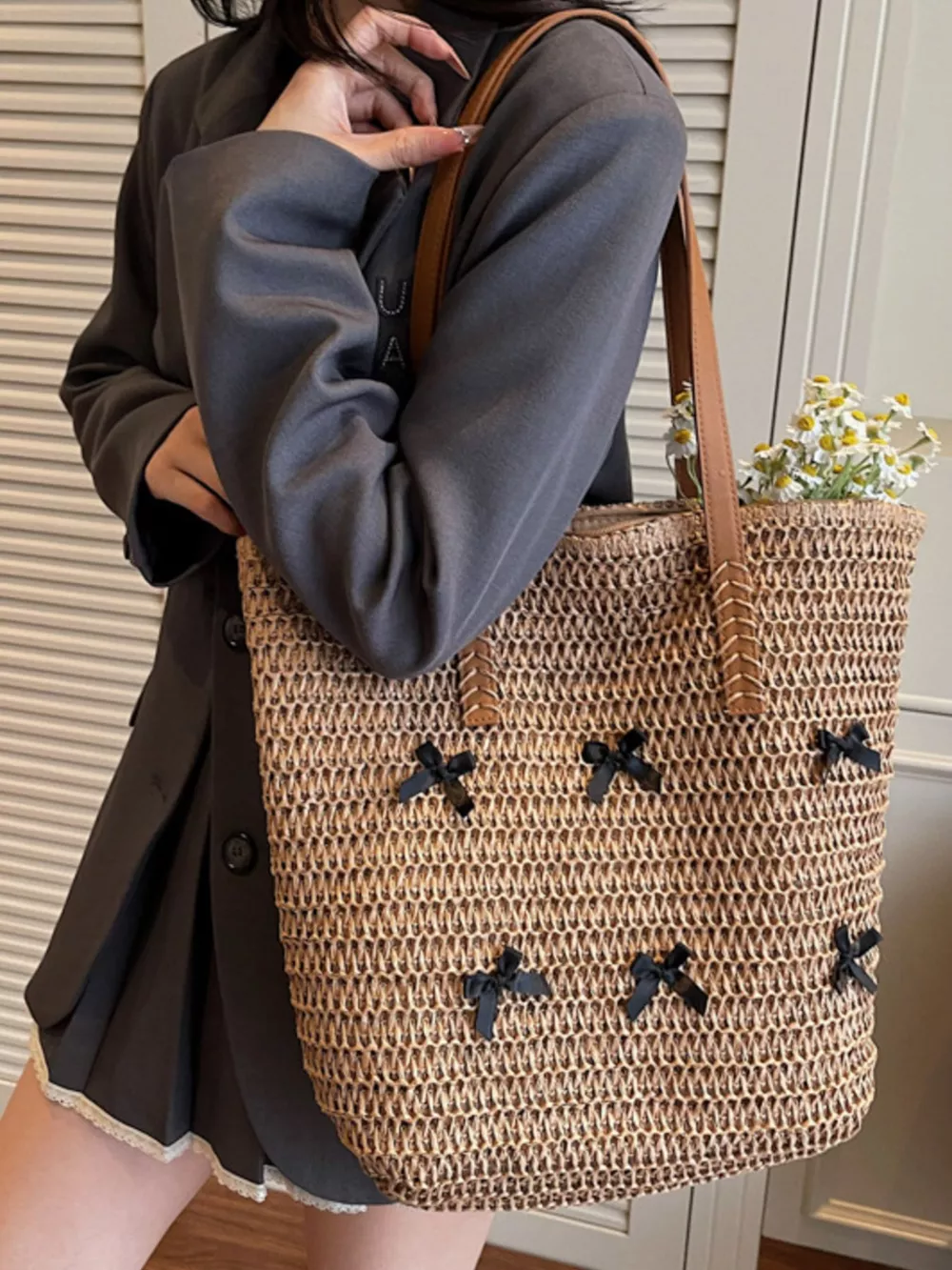 Woven Straw Bow Handbag, image 6