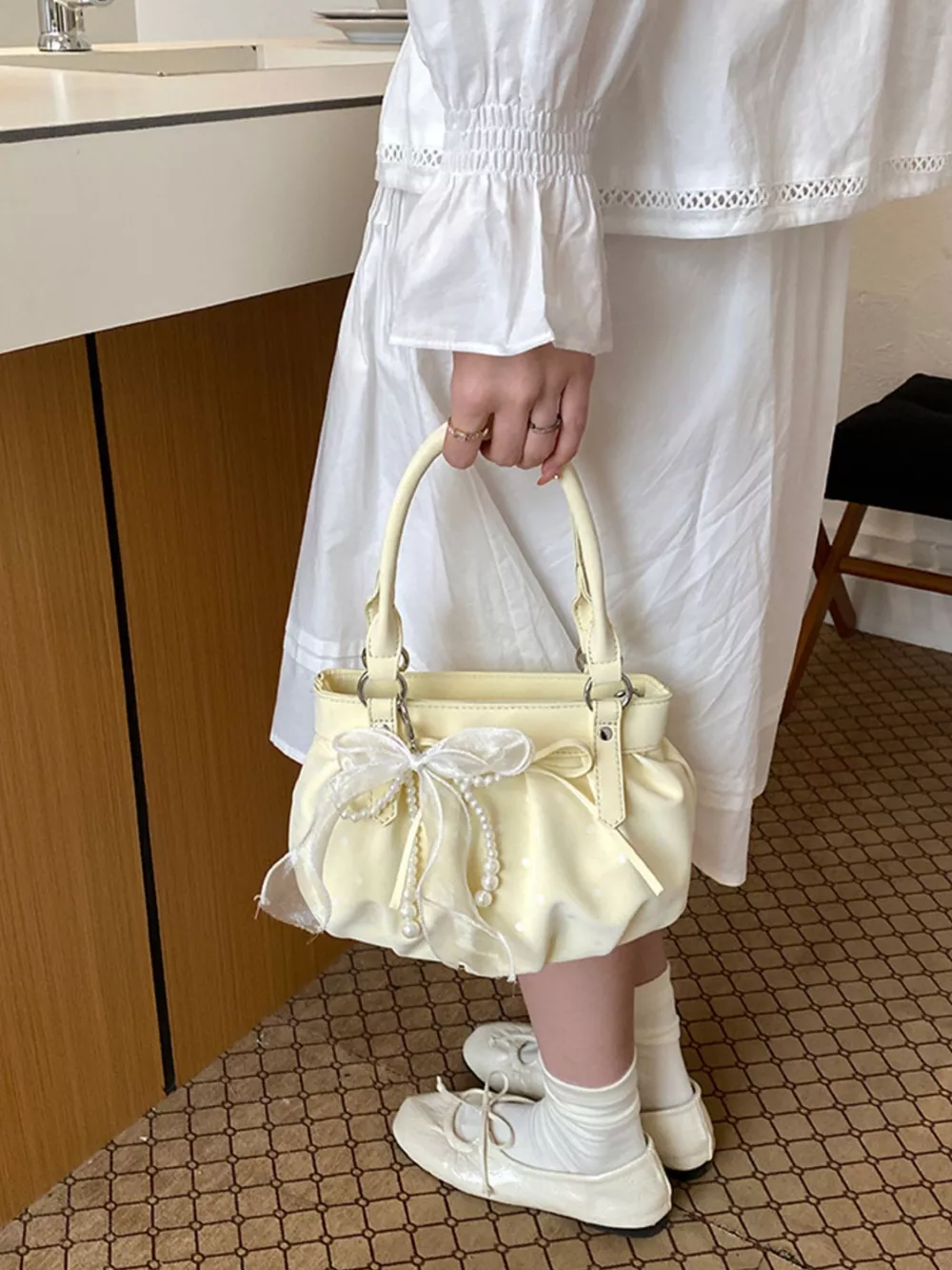 Ruched PU Leather Handbag