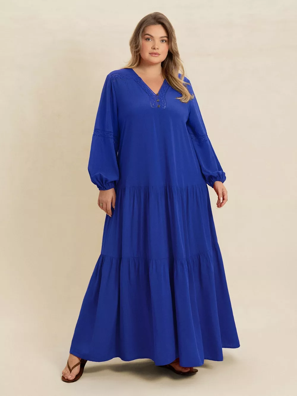 Plus Size Bohemian Tiered Maxi Dress with Balloon Sleeves, image 26
