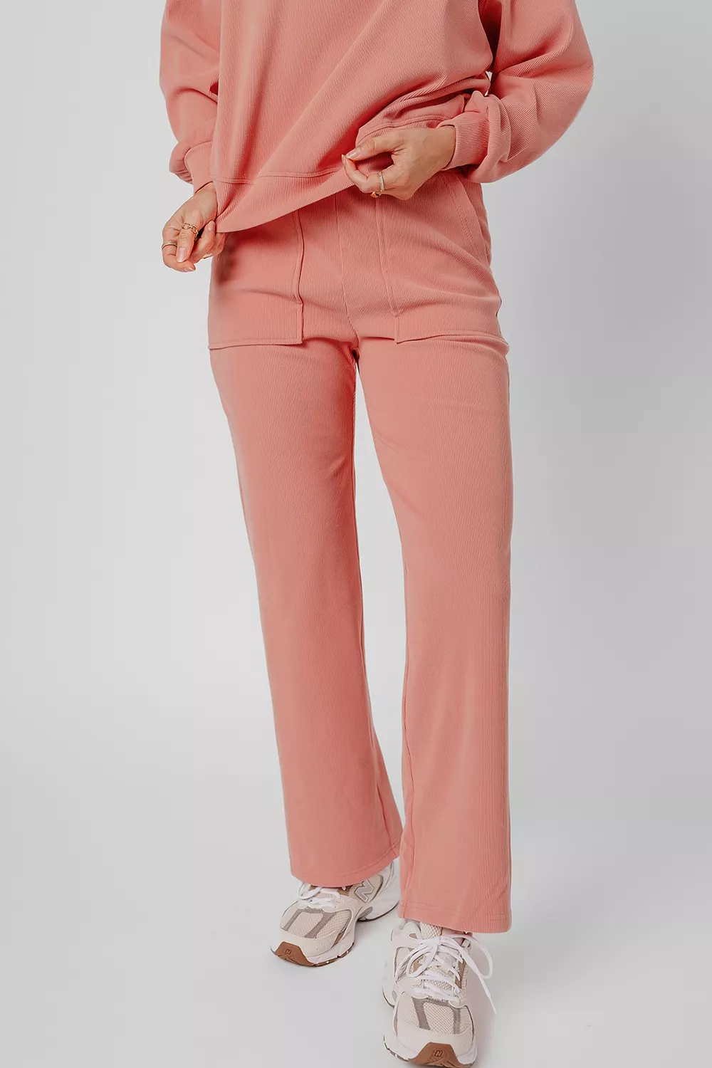 Ribbed Round Neck Top and Pants Set, image 13