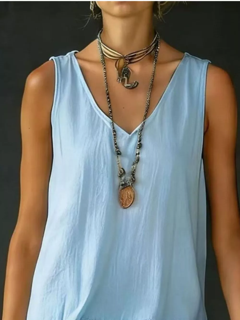 Full Size Ruffled Hem V-Neck Sleeveless Dress Plus Size, image 4