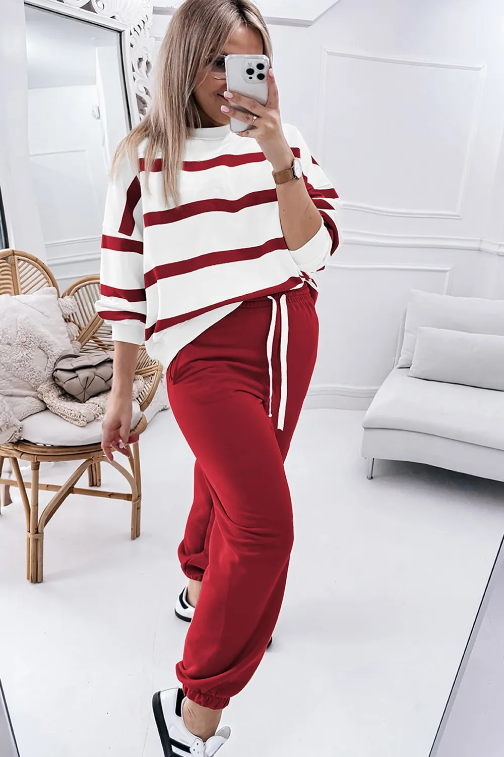Striped Round Neck Long Sleeve Top and Pants Set, image 10