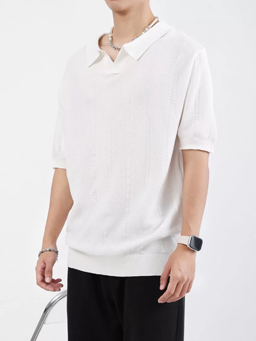 Men's Plus Size Textured Knit Slim Fit Polo, image 9