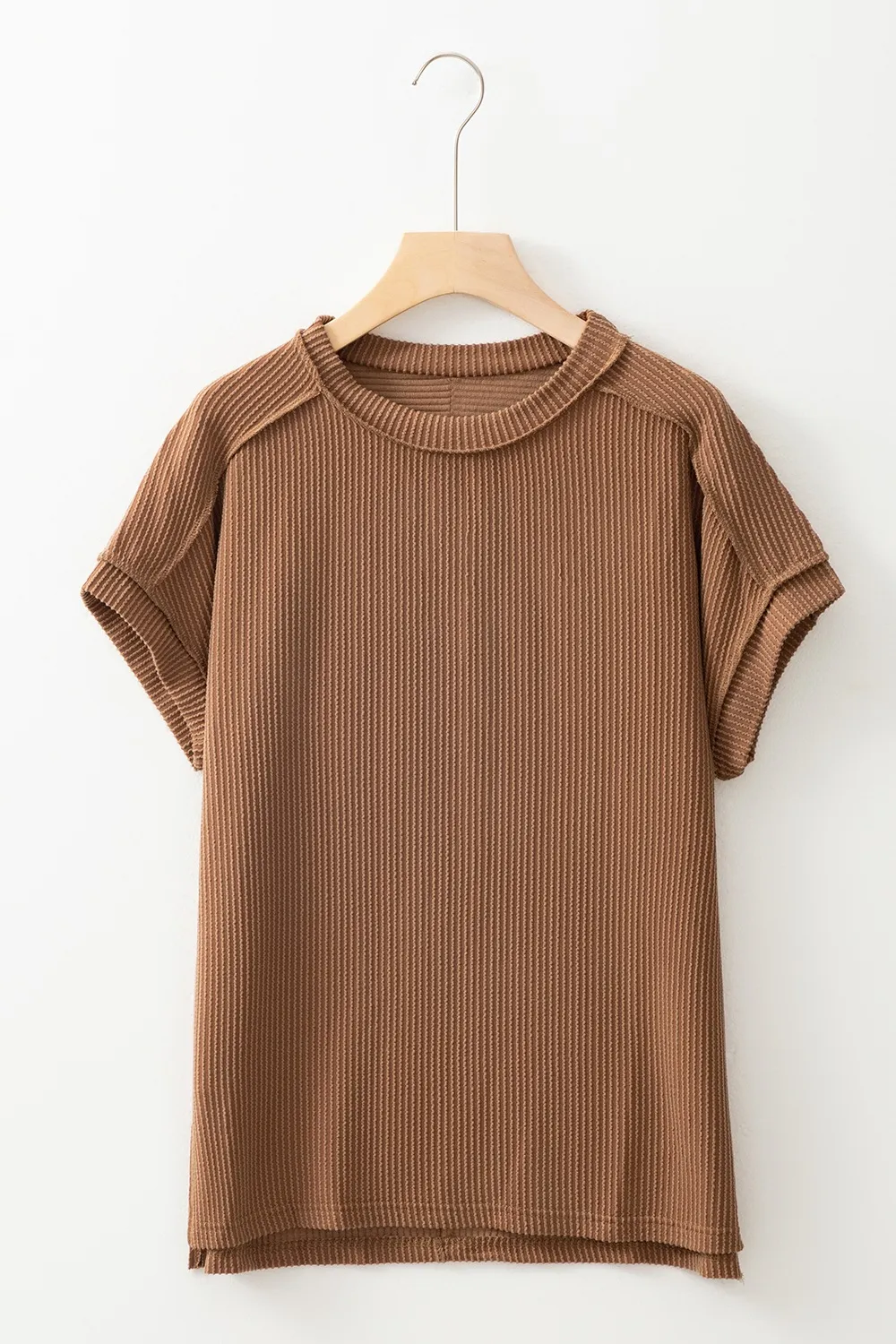 Casual Ribbed Short Sleeve Round Neck T-Shirt, image 23