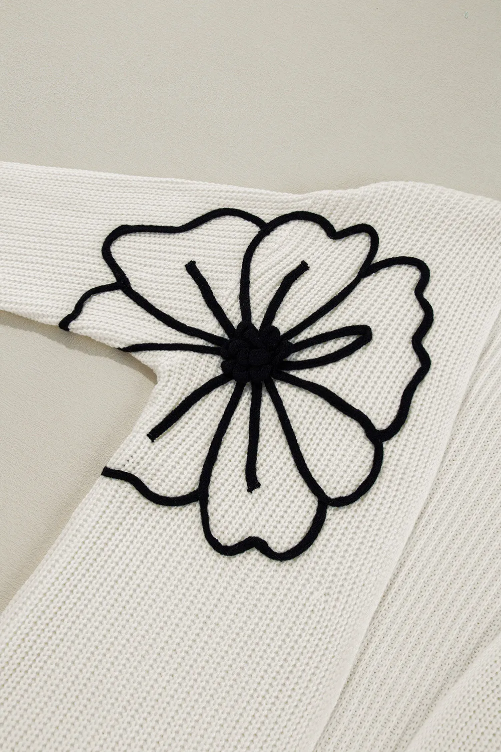 Full Size Flower Open Front Long Sleeve Cardigan, image 4