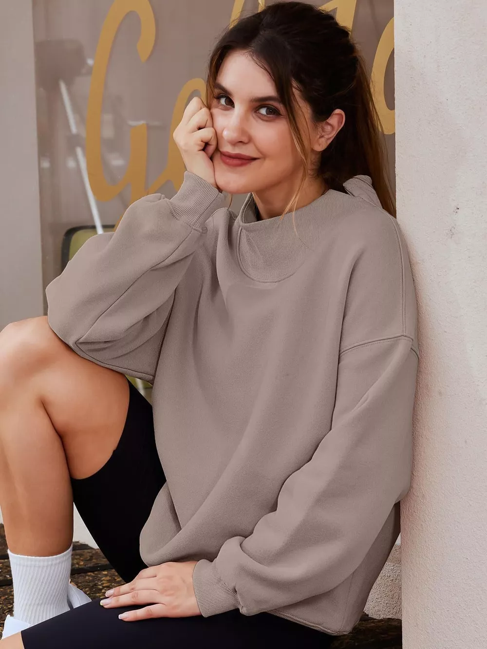 Mock Neck Dropped Shoulder Sweatshirt, image 19