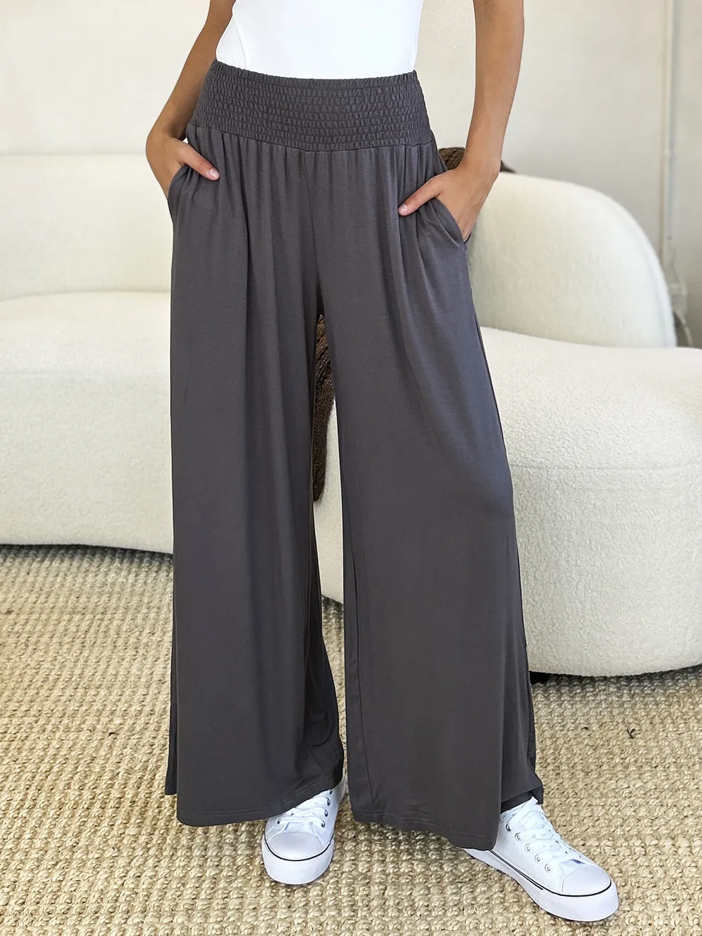Full Size Smocked Wide Waistband Wide Leg Pants, image 29