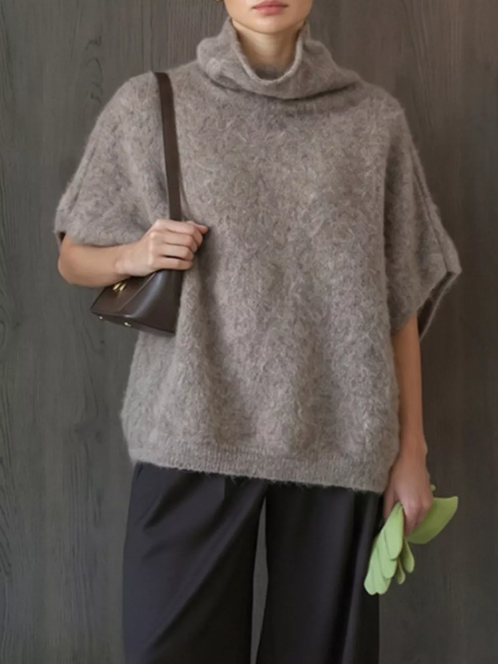 Turtleneck Fuzzy Short Sleeve Sweater, image 11