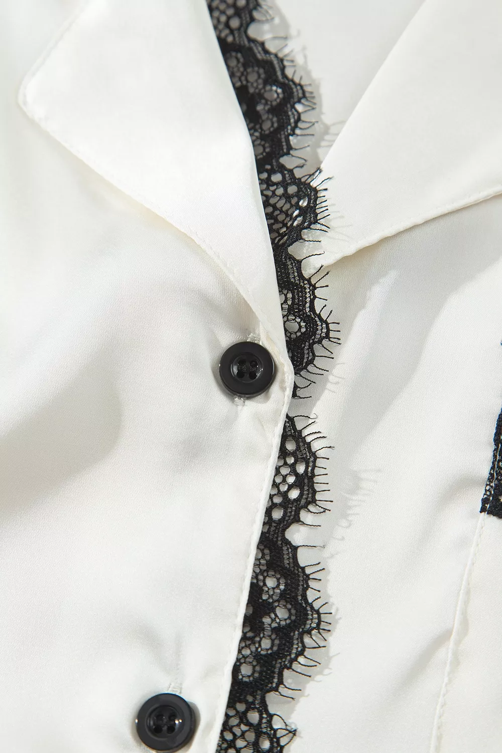 Long Sleeve Lace Trim Button Front Pajama Set, image 7