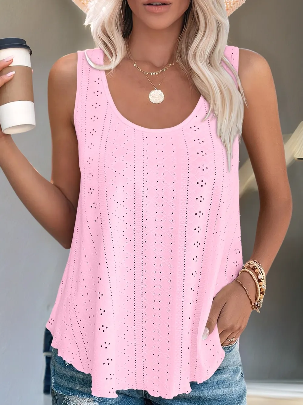 Eyelet Scoop Neck Tank, image 4
