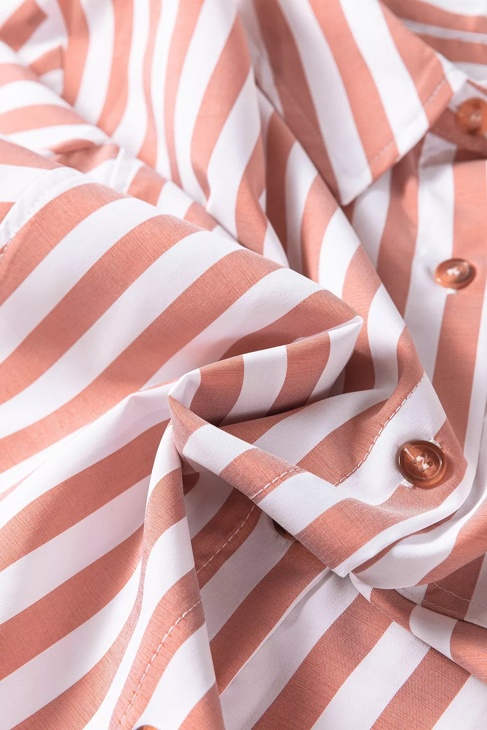 Stripe Collar Button Front Bracelet Sleeve Ruffle Hem Shirt, image 9