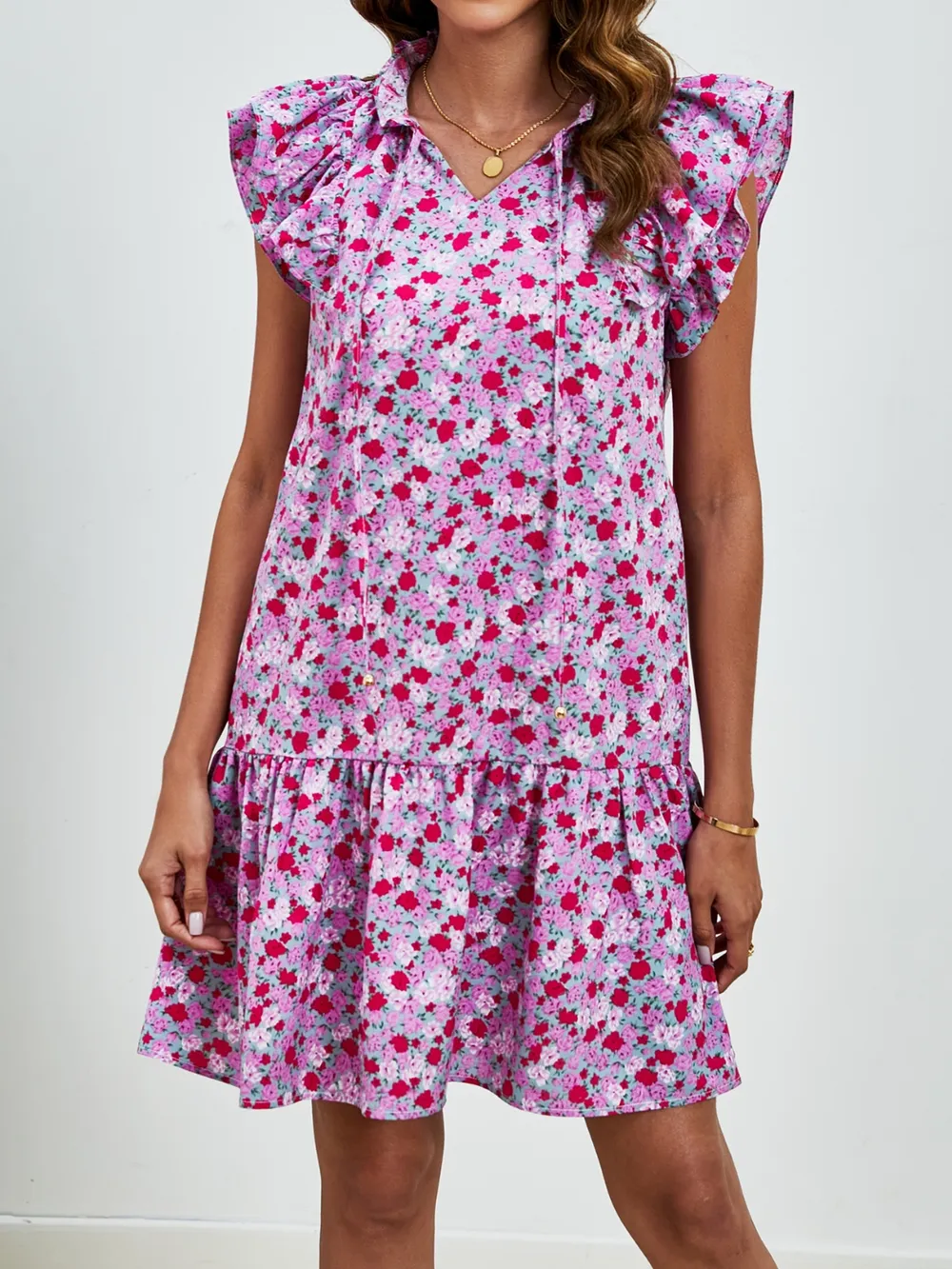 Tied Floral Cap Sleeve Mini Dress, image 13