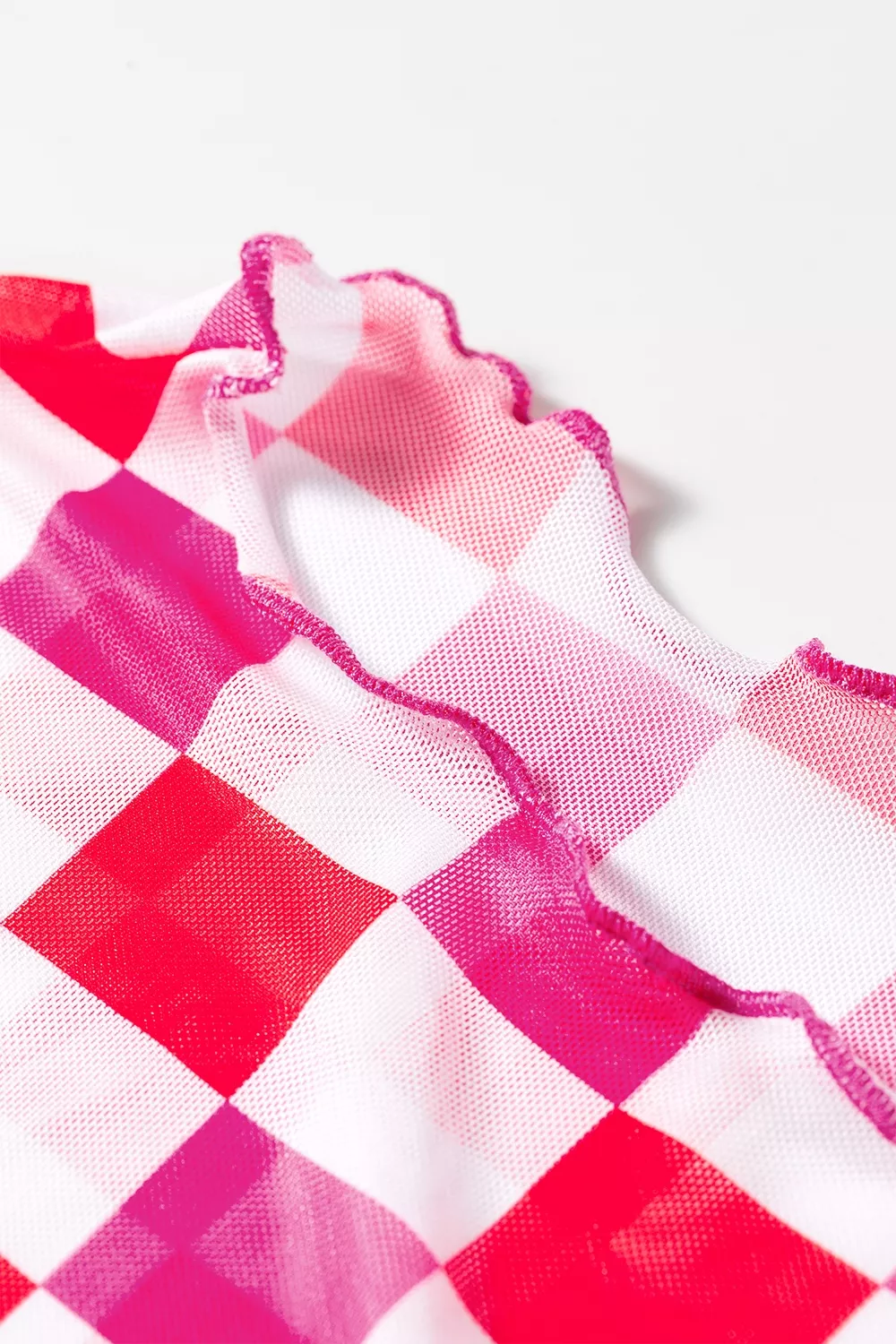 Plaid Heart Mesh Sheer Long Sleeve High Neck Top, image 6
