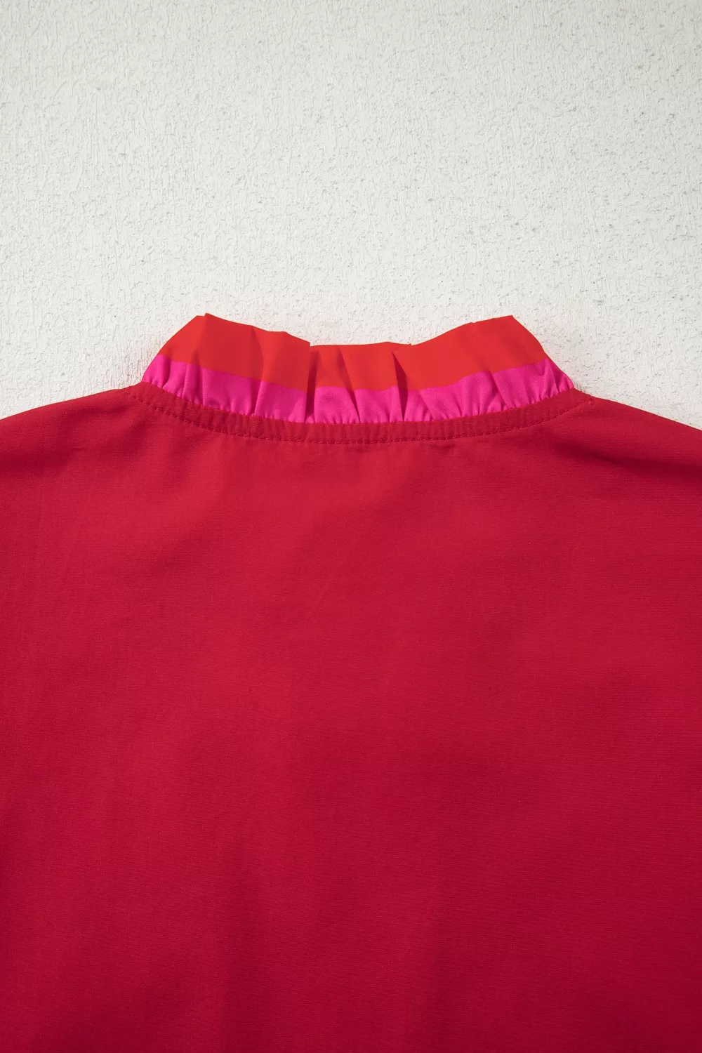 Ruffled Sleeve Notched Blouse with Striped Detail, image 8
