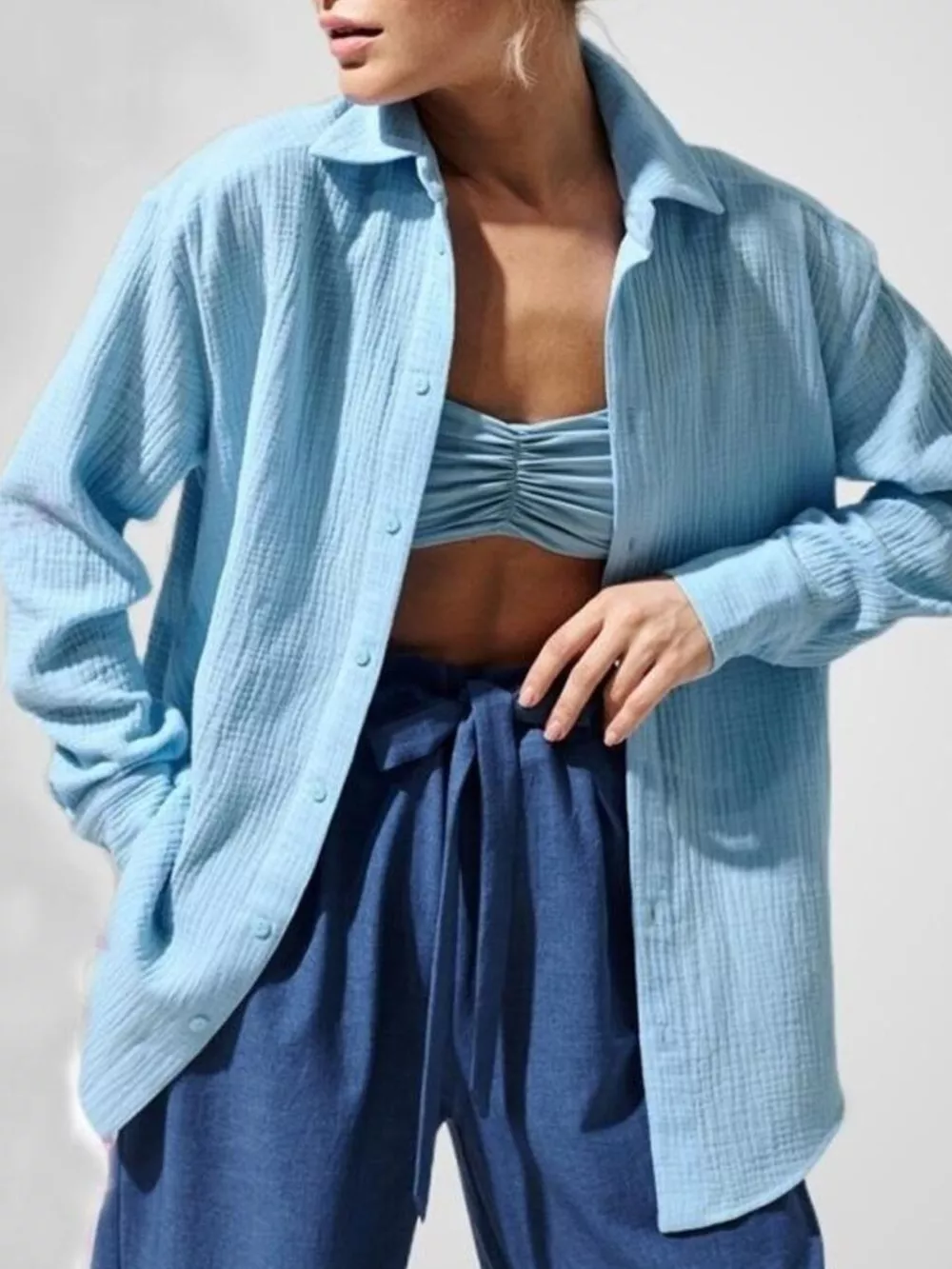 Textured Gauze Button-Down Shirt, image 5