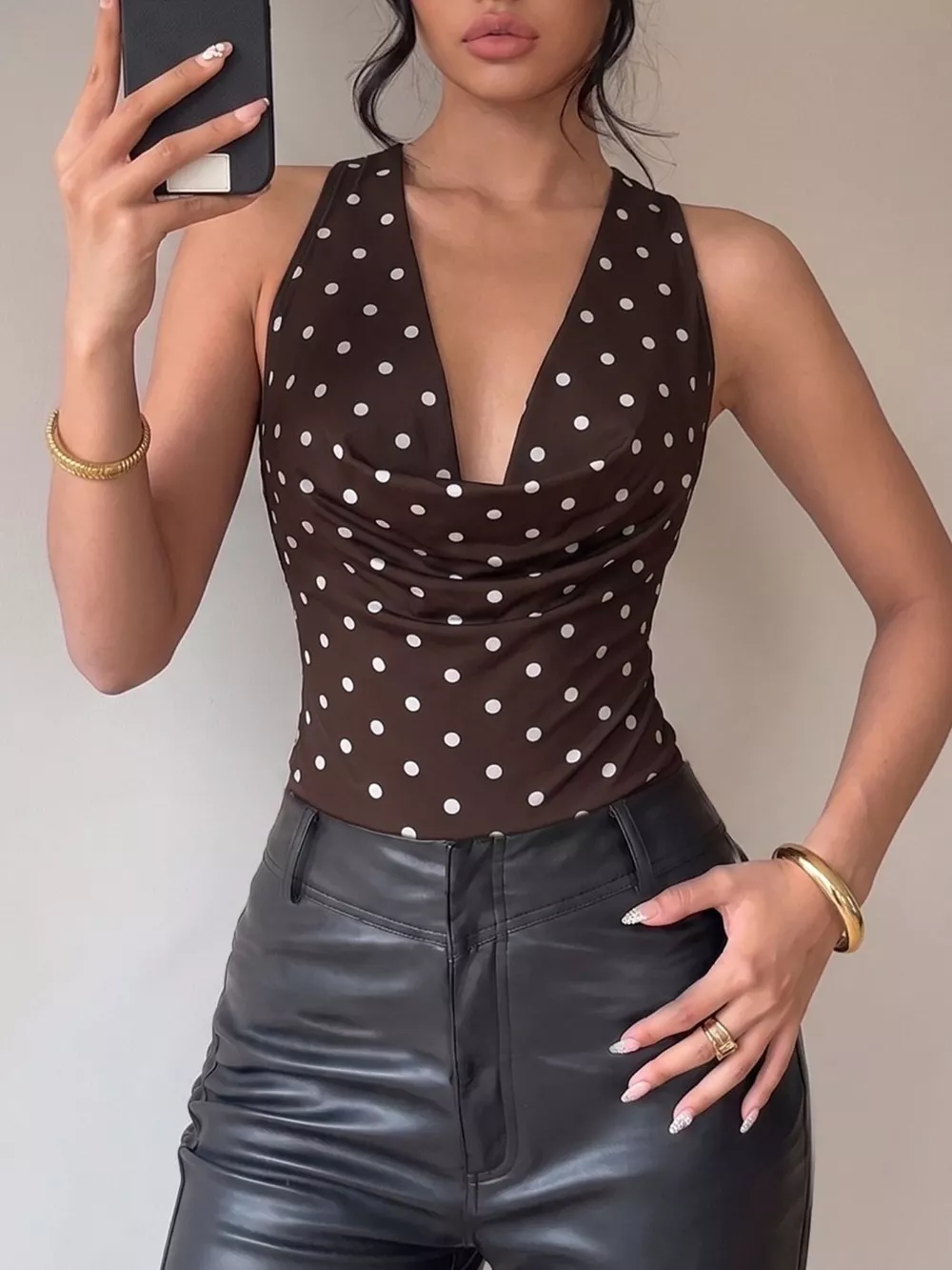 Polka Dot Cowl Neck Bodysuit, image 3