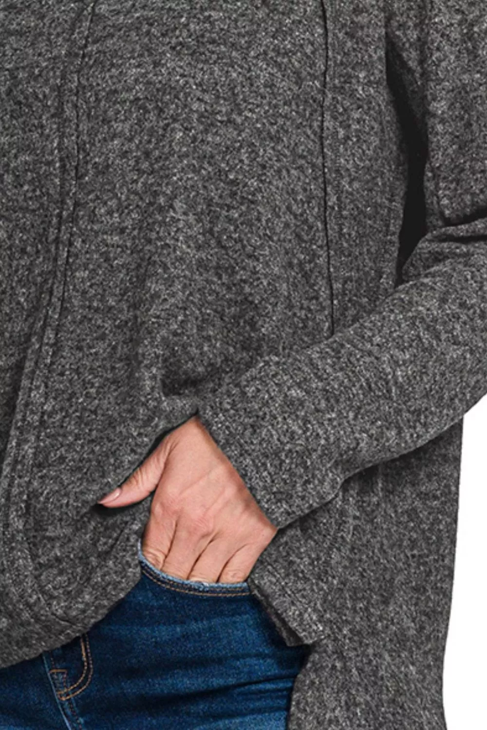 Full Size Brushed Hacci Exposed Seam Hi Low Sweater Plus Size, image 3