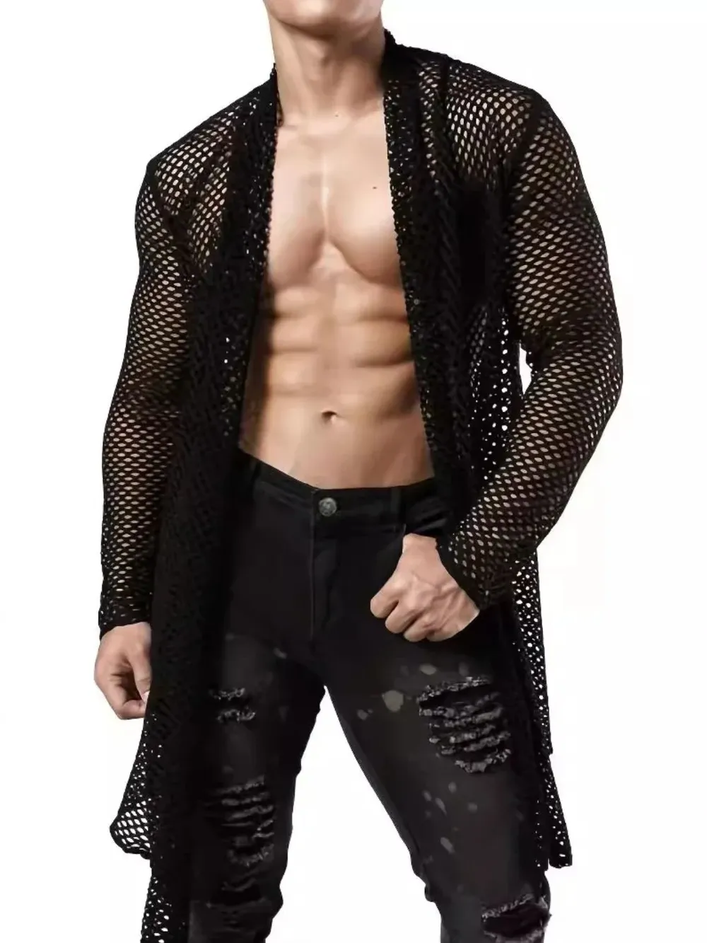 Men's Openwork Open Front Long Sleeve Cover-Up, image 5