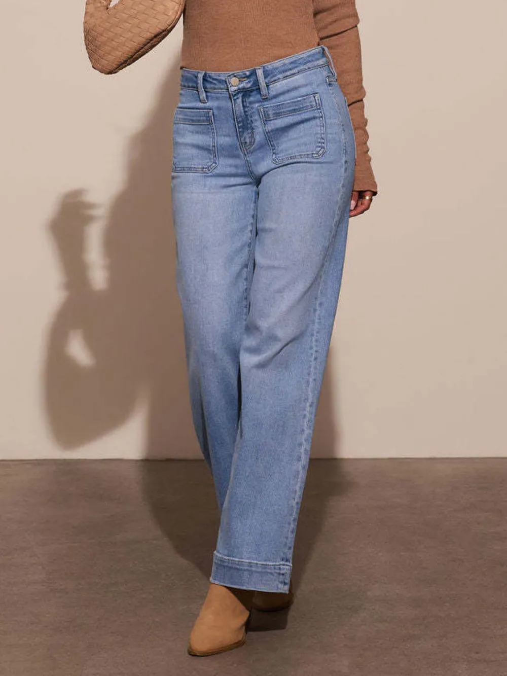 High Rise Front Pocket Patch Wide Leg Jeans, image 9