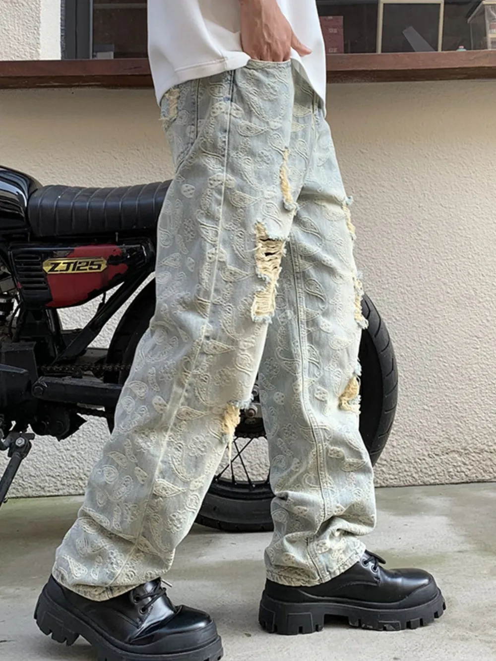 Men's Full Size Distressed Wide Leg Jeans Plus Size, image 4