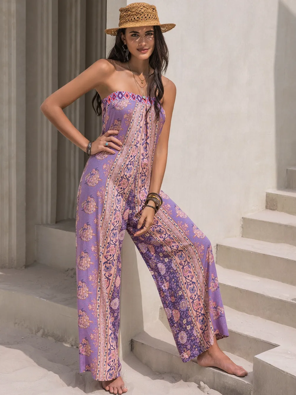 Tied Printed Tube Wide Leg Jumpsuit, image 13