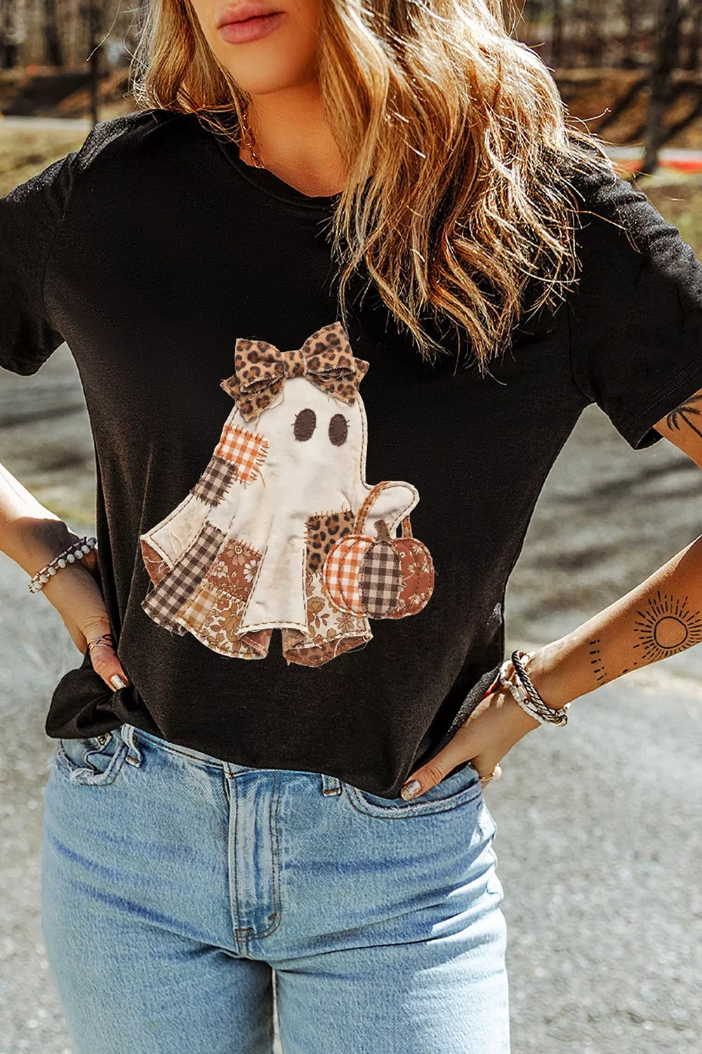 Full Size Halloween Ghost Applique Short Sleeve T-Shirt Plus Size, image 4