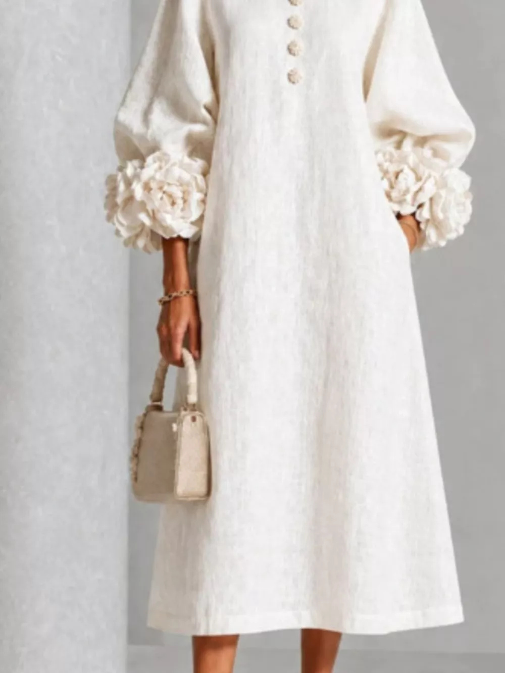 3D Floral Round Neck Midi Dress, image 7