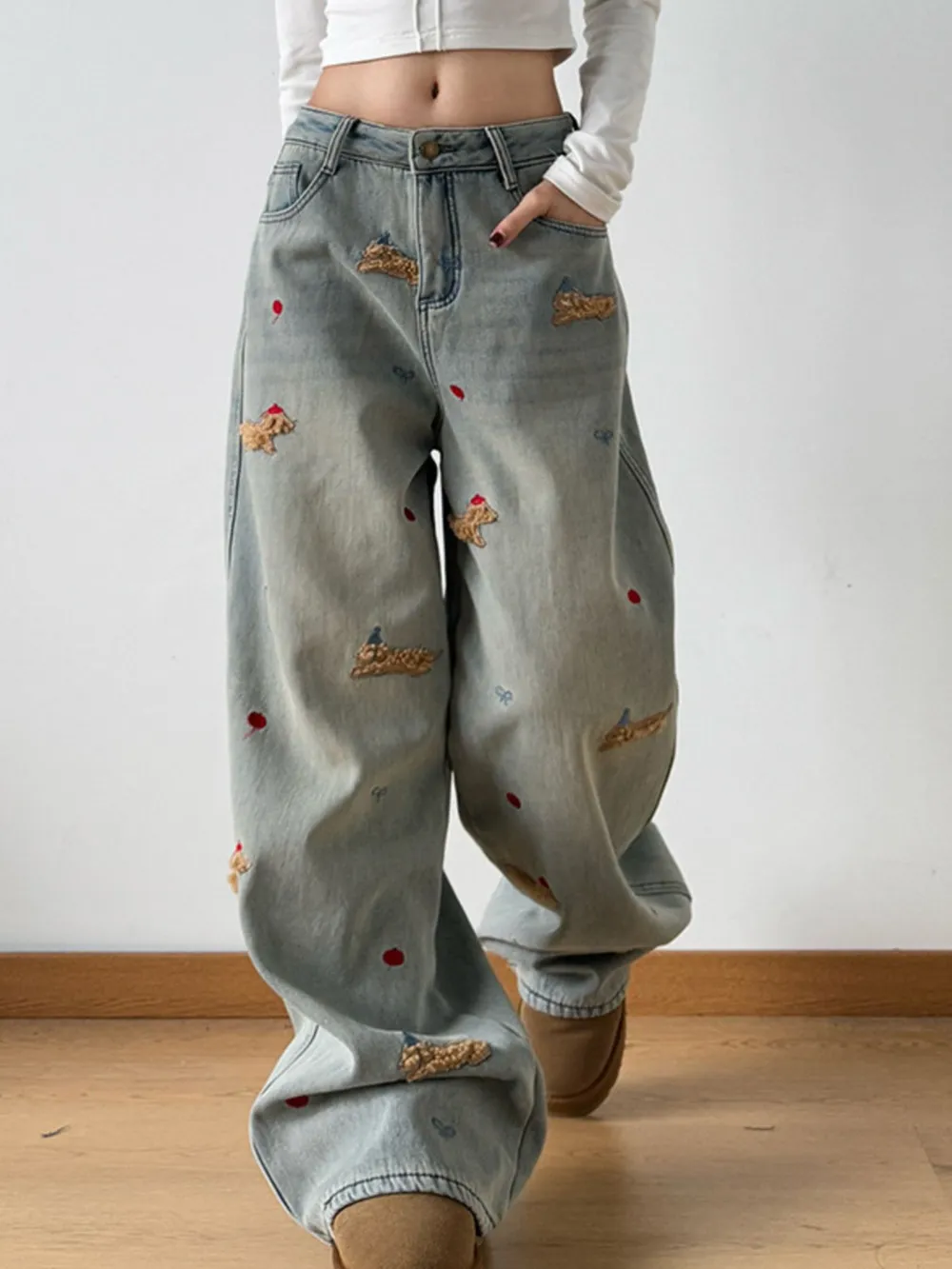 Embroidered Wide Leg Jeans, image 3